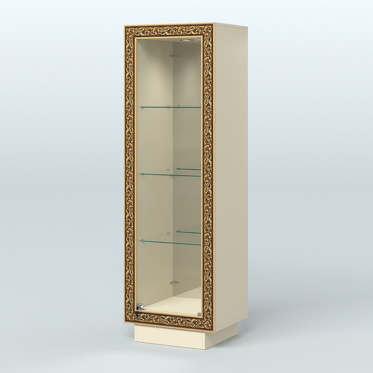 Низкая витрина с декором и тремя прозрачными полками НБА-3 Крем Вайс