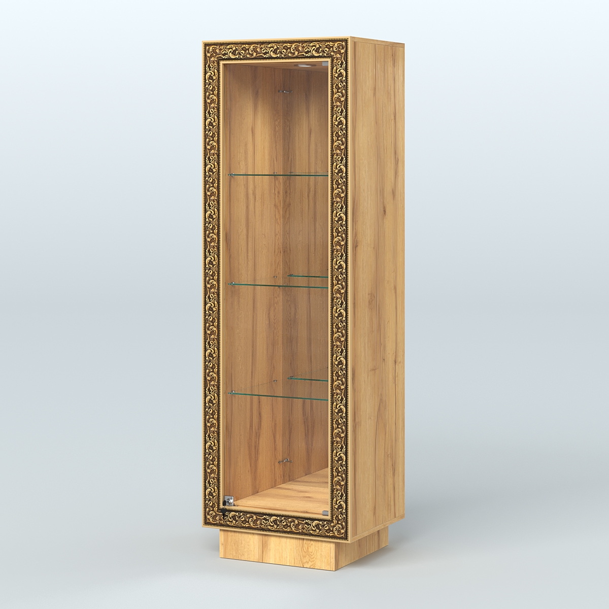 Низкая витрина с декором и тремя прозрачными полками НБА-3 Дуб Золотистый