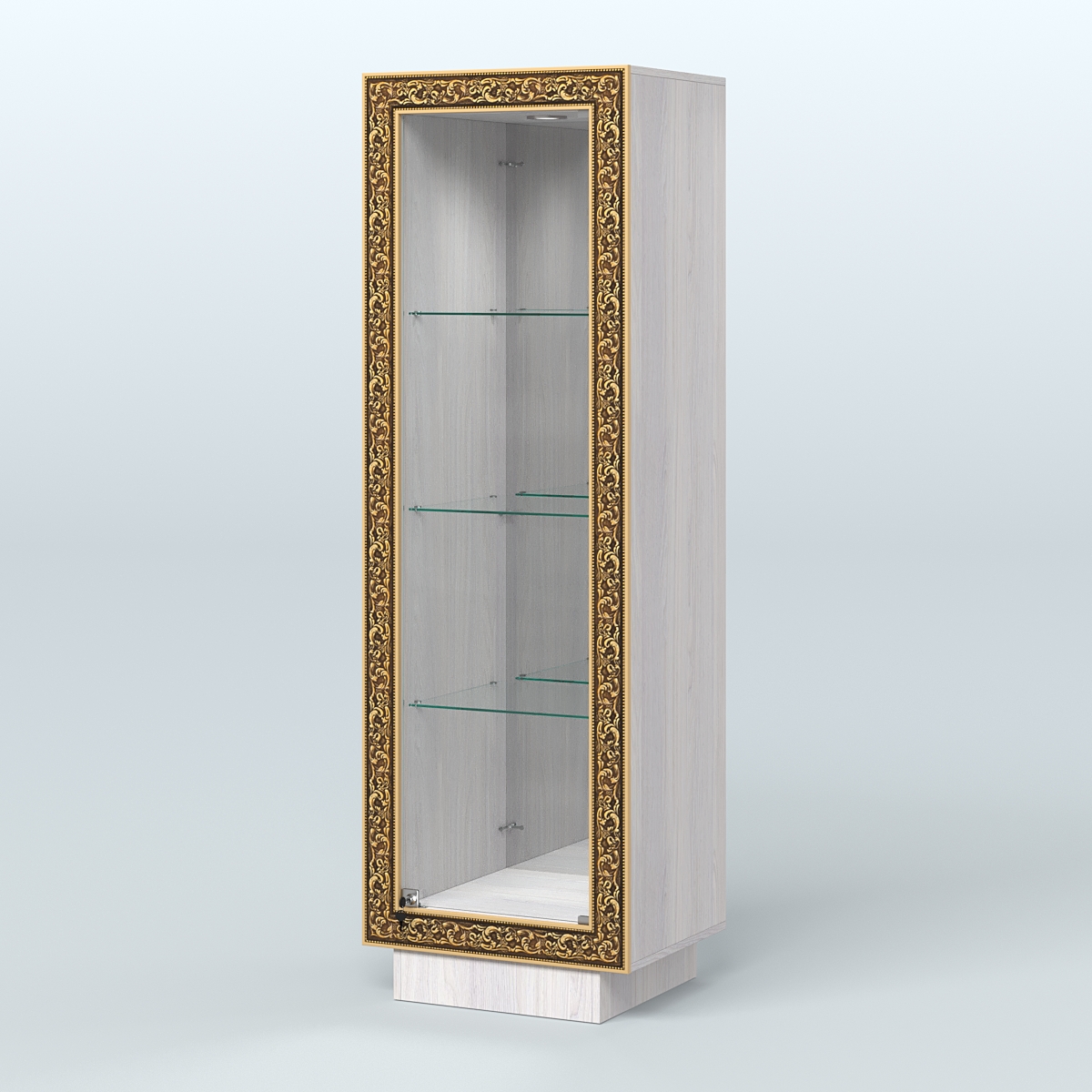 Низкая витрина с декором и тремя прозрачными полками НБА-3 Ясень Анкор светлый