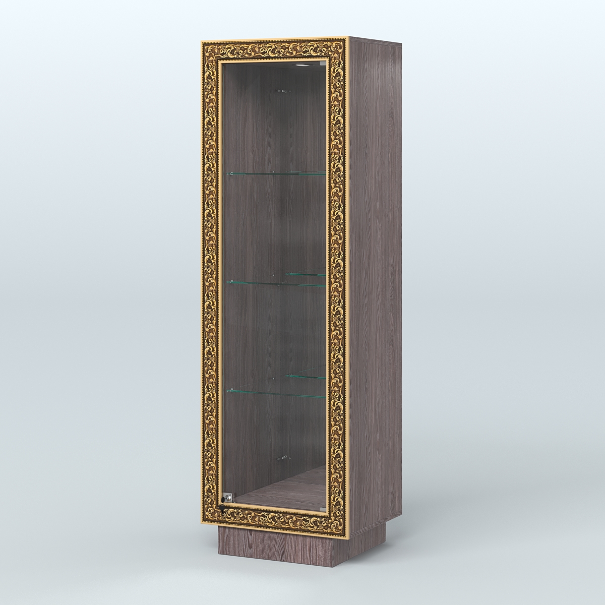 Низкая витрина с декором и тремя прозрачными полками НБА-3 Ясень Анкор темный