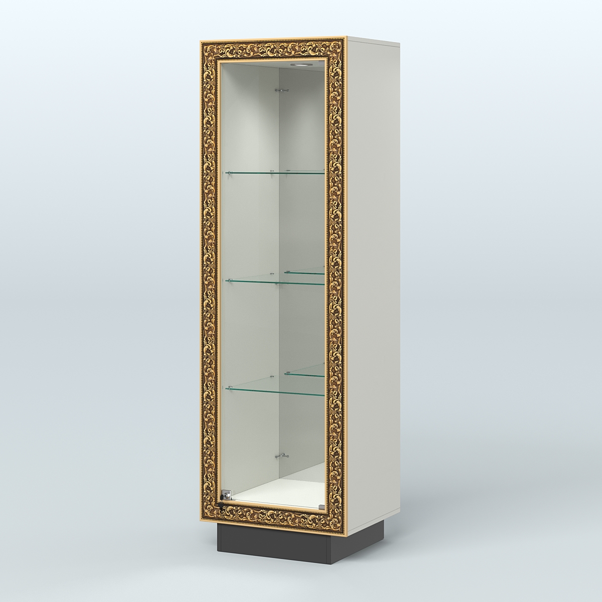 Низкая витрина с декором и тремя прозрачными полками НБА-3 Белый и Черный