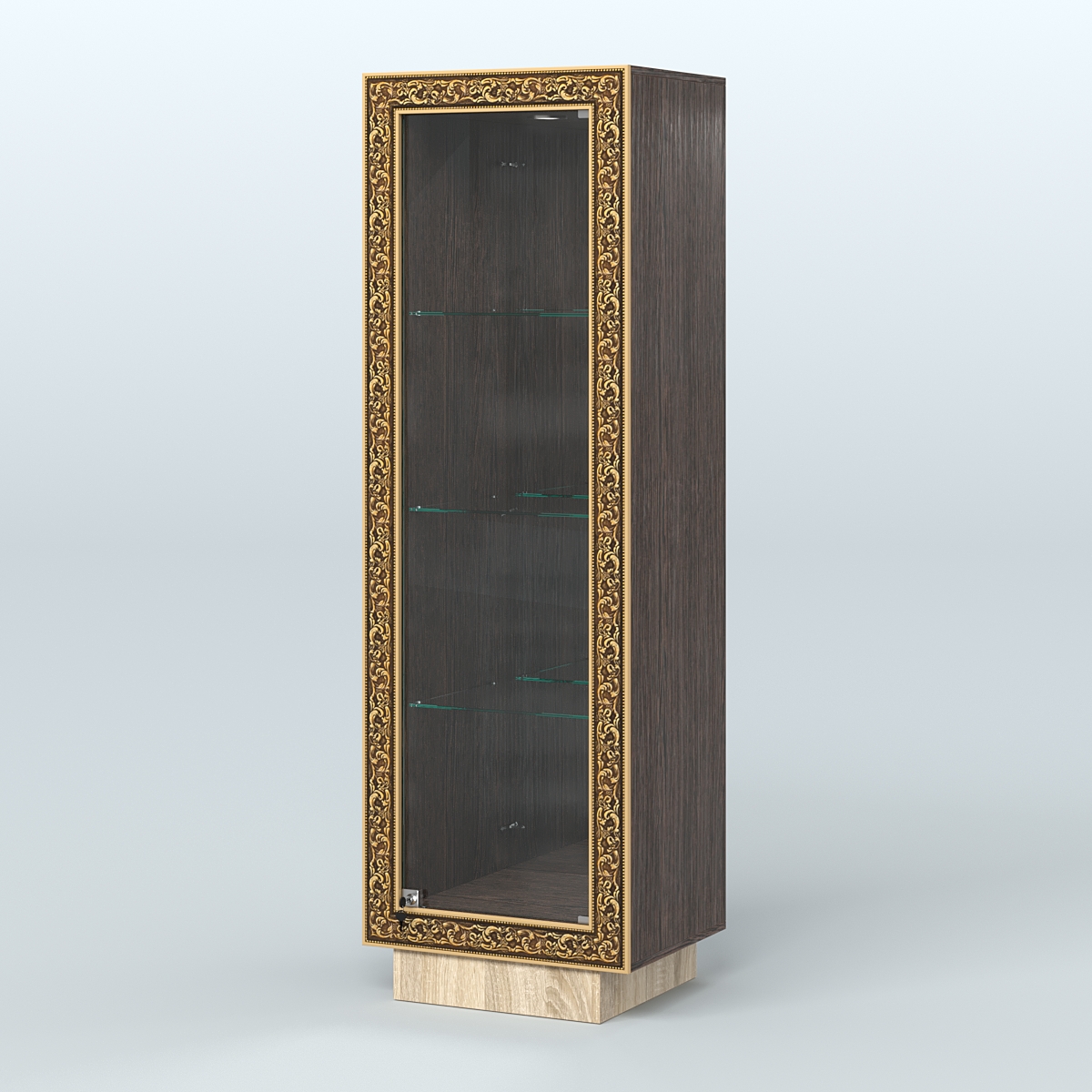 Низкая витрина с декором и тремя прозрачными полками НБА-3 Дуб Венге + Дуб Сонома