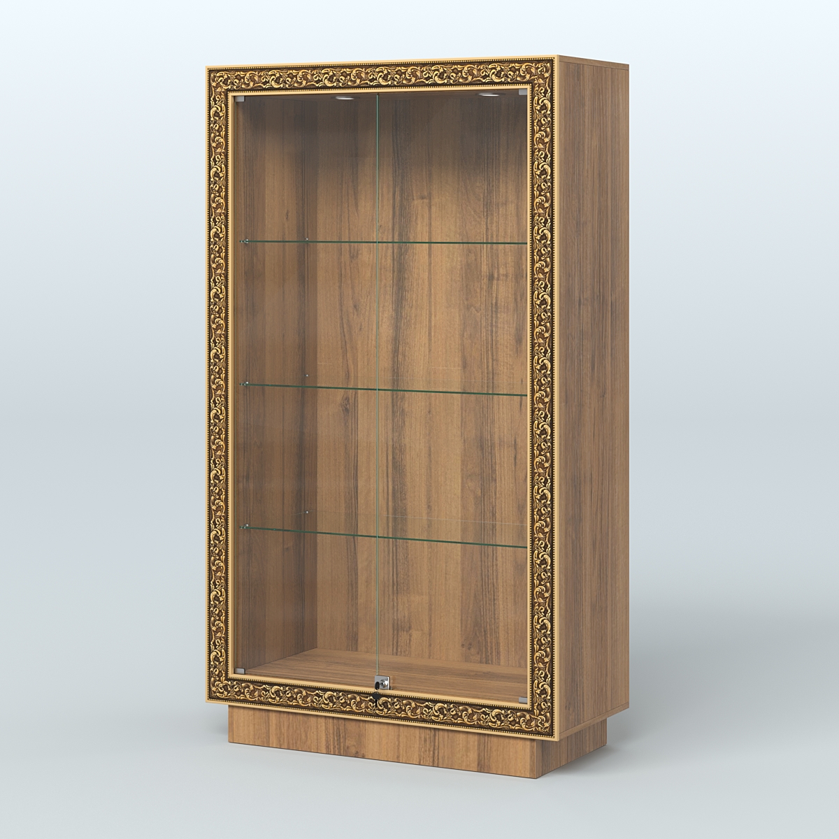 Низкая витрина с декором и верхней подсветкой НБА-5 Орех