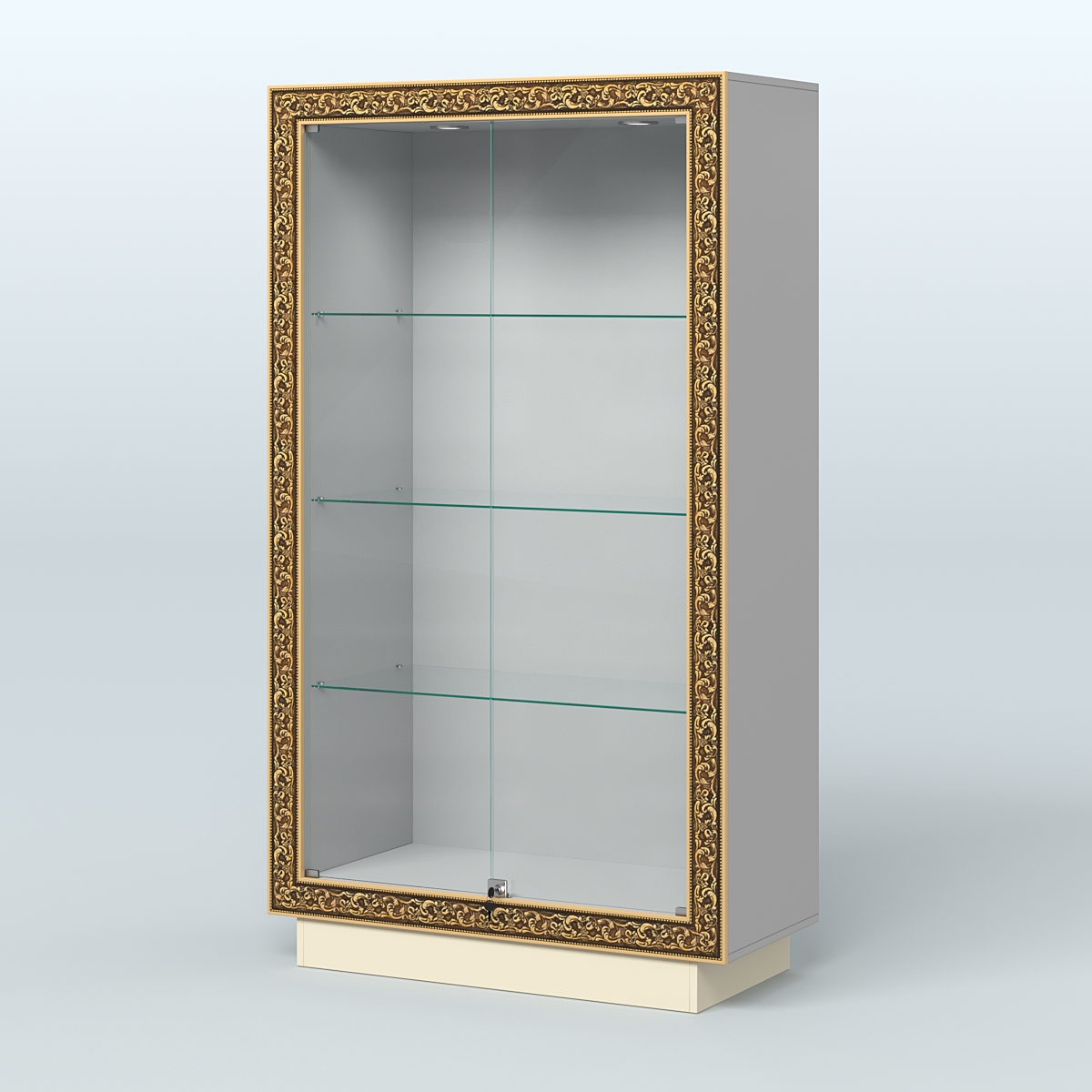 Низкая витрина с декором и верхней подсветкой НБА-5 Серый + Крем Вайс