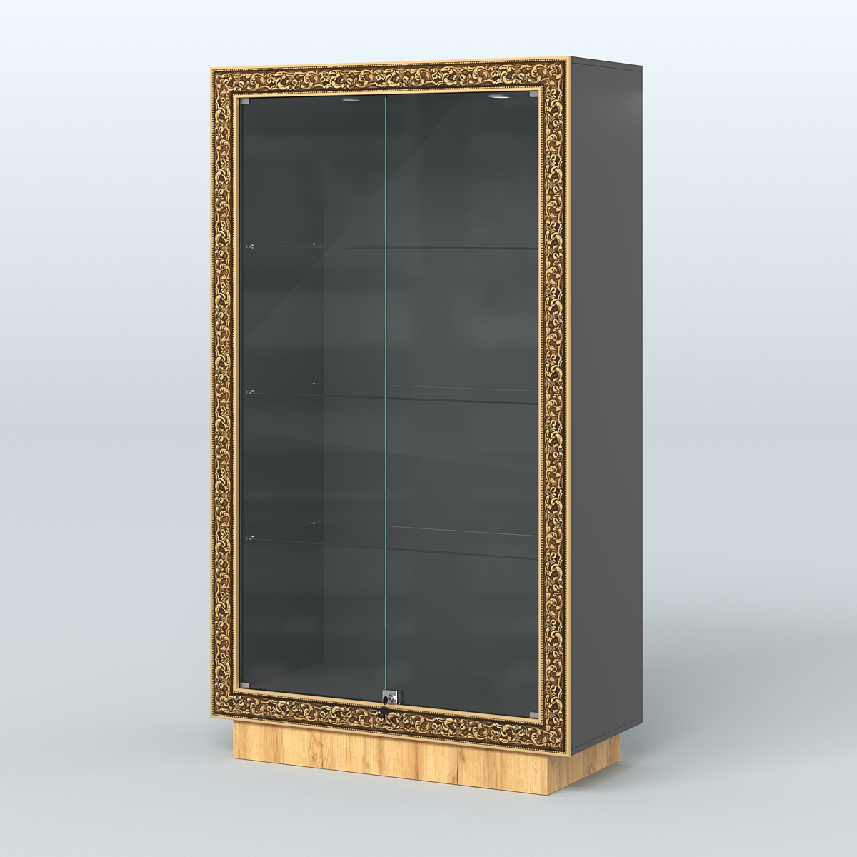 Низкая витрина с декором и верхней подсветкой НБА-5 Черный и Дуб Золотистый U1148