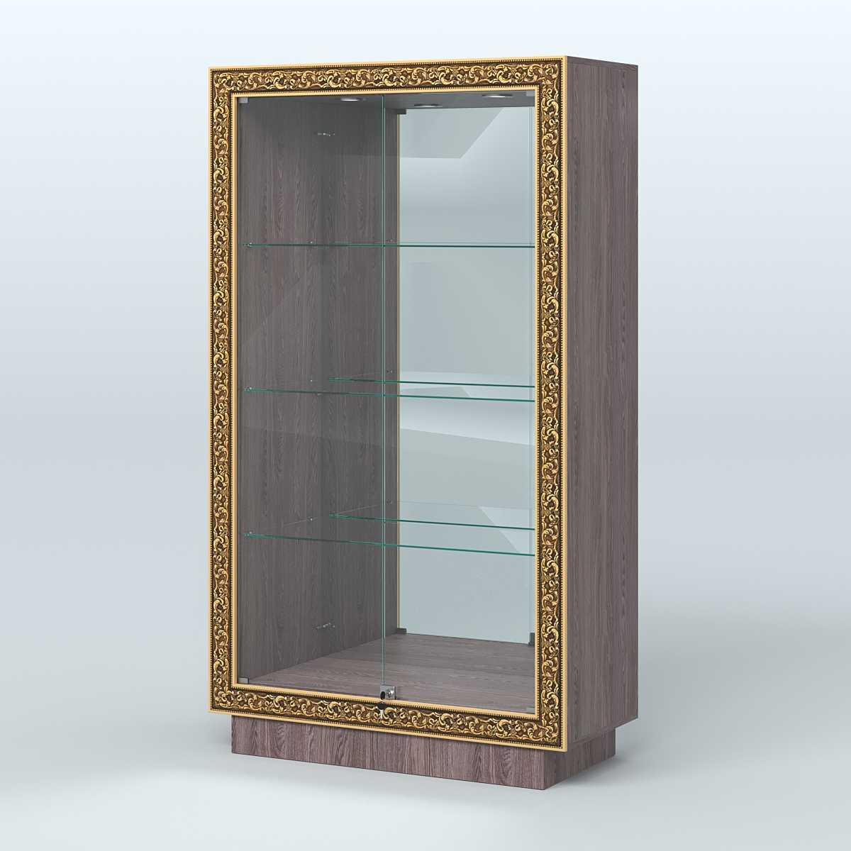 Низкая зеркальная витрина с декором НБА-7 Ясень Анкор темный