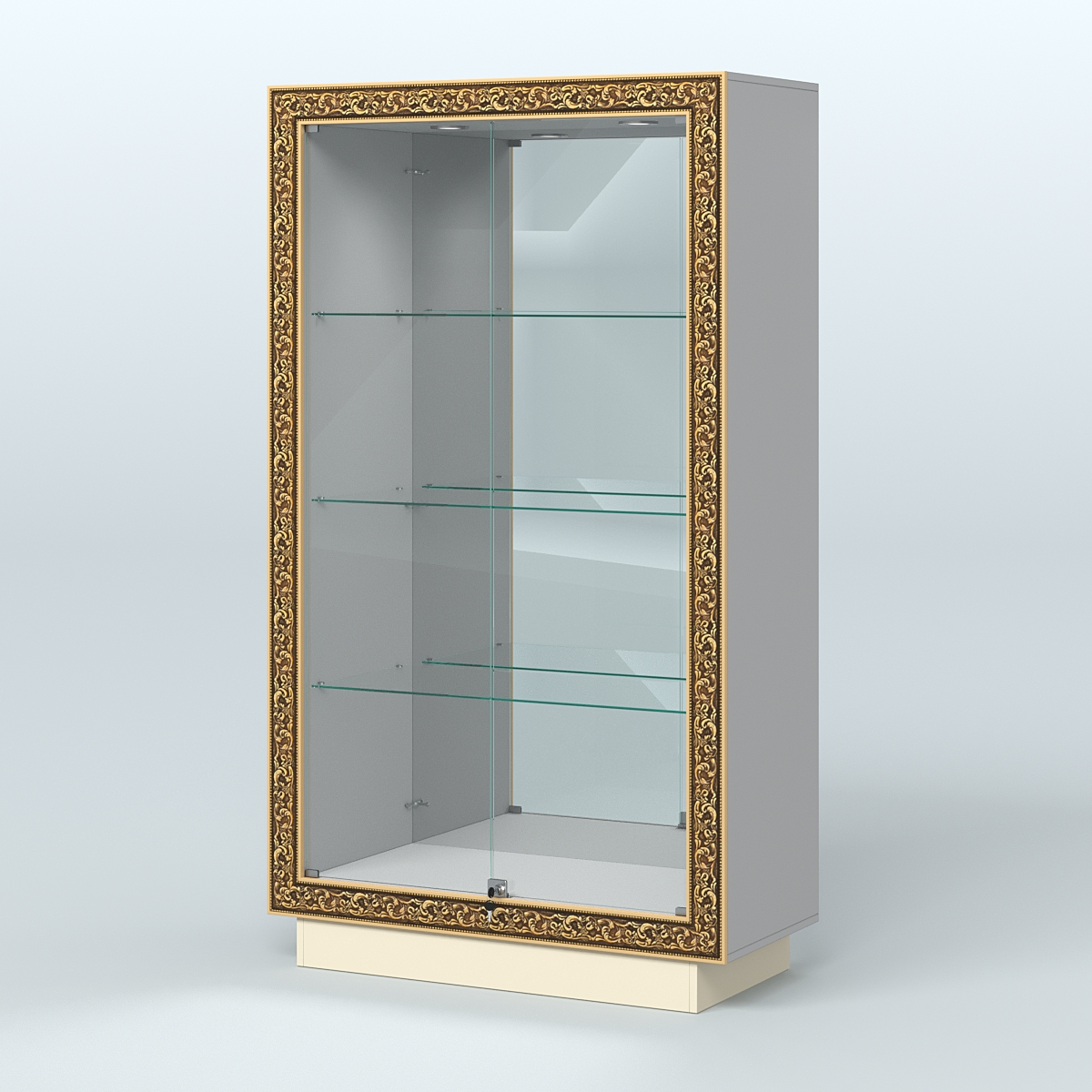 Низкая зеркальная витрина с декором НБА-7 Серый + Крем Вайс