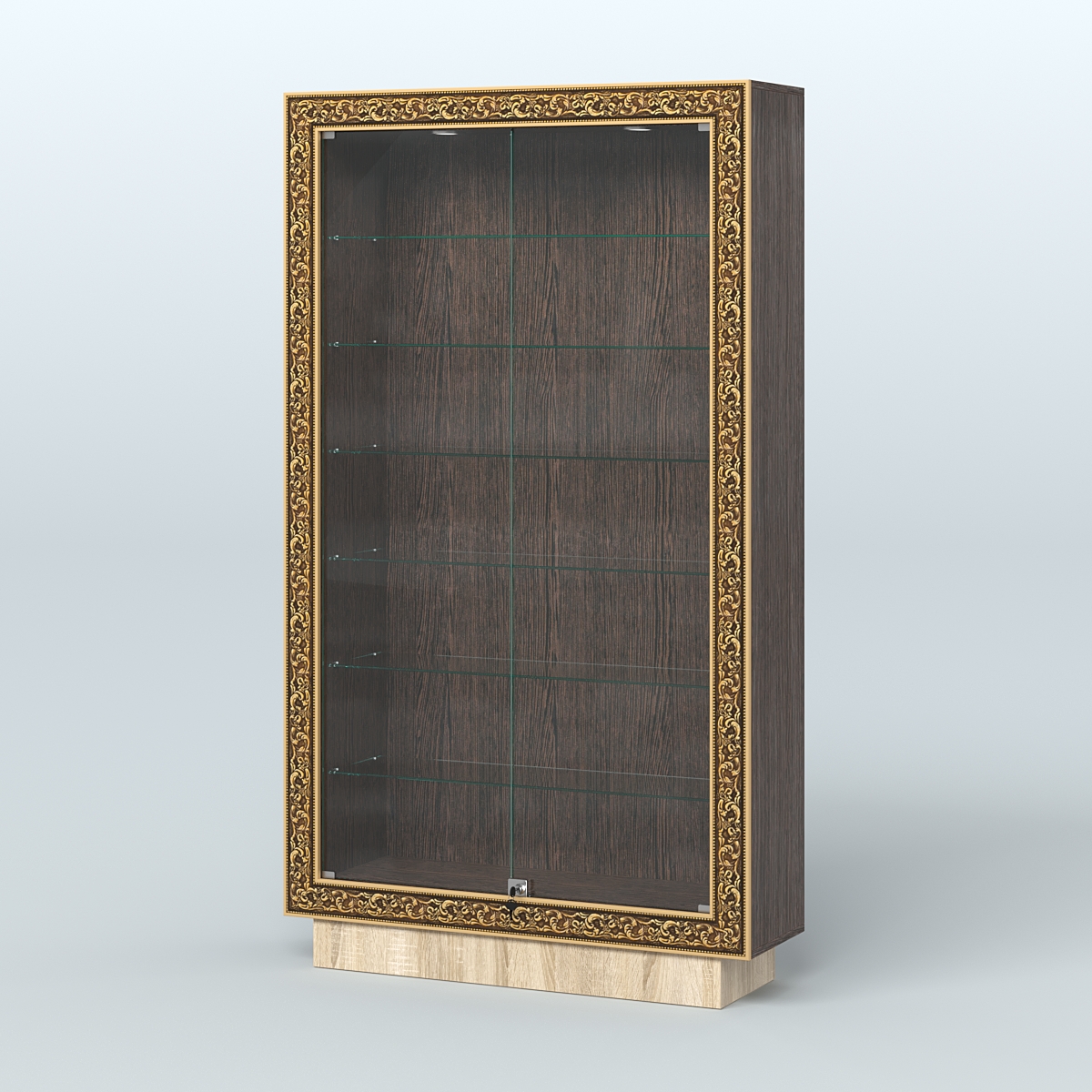 Низкая узкая витрина с декором НБА-9 Дуб Венге + Дуб Сонома