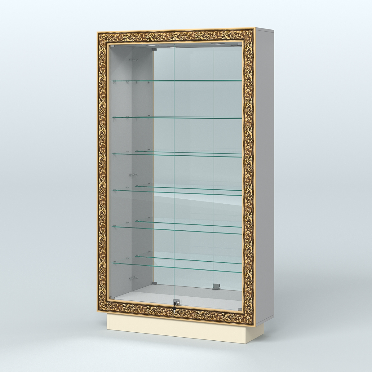 Низкая витрина с декором и узкими полками НБА-11 Серый + Крем Вайс