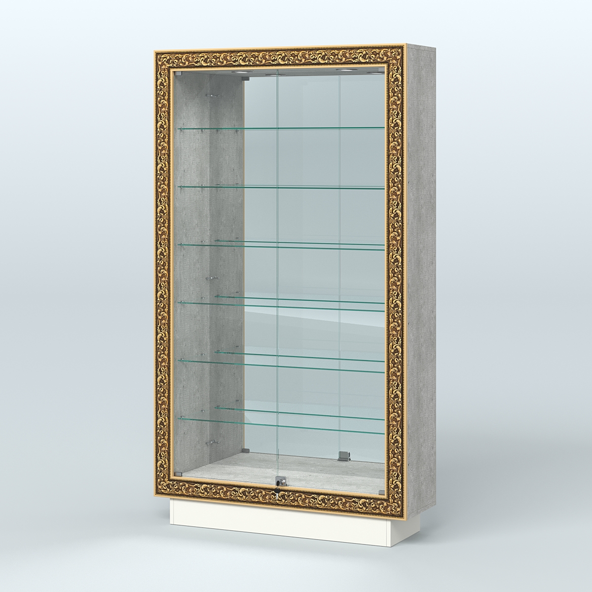 Низкая витрина с декором и узкими полками НБА-11 Метрополитан Грей + Белый