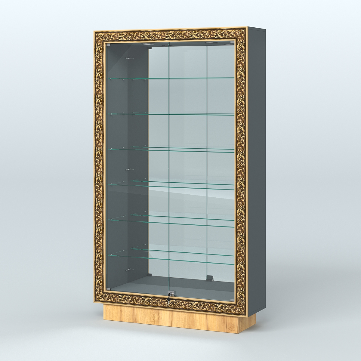 Низкая витрина с декором и узкими полками НБА-11 Темно-Серый  + Дуб Золотистый