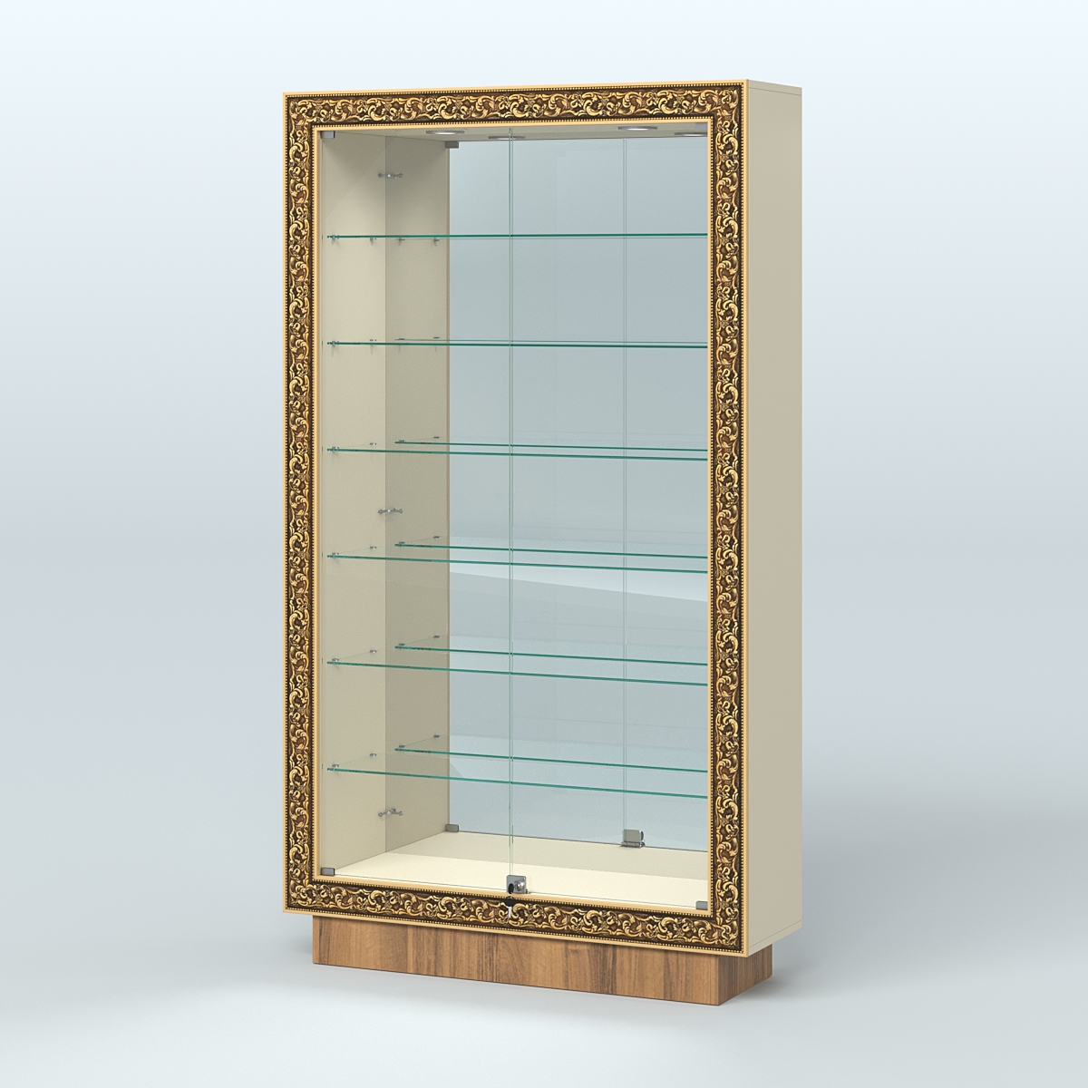 Низкая витрина с декором и узкими полками НБА-11 Крем Вайс + Орех