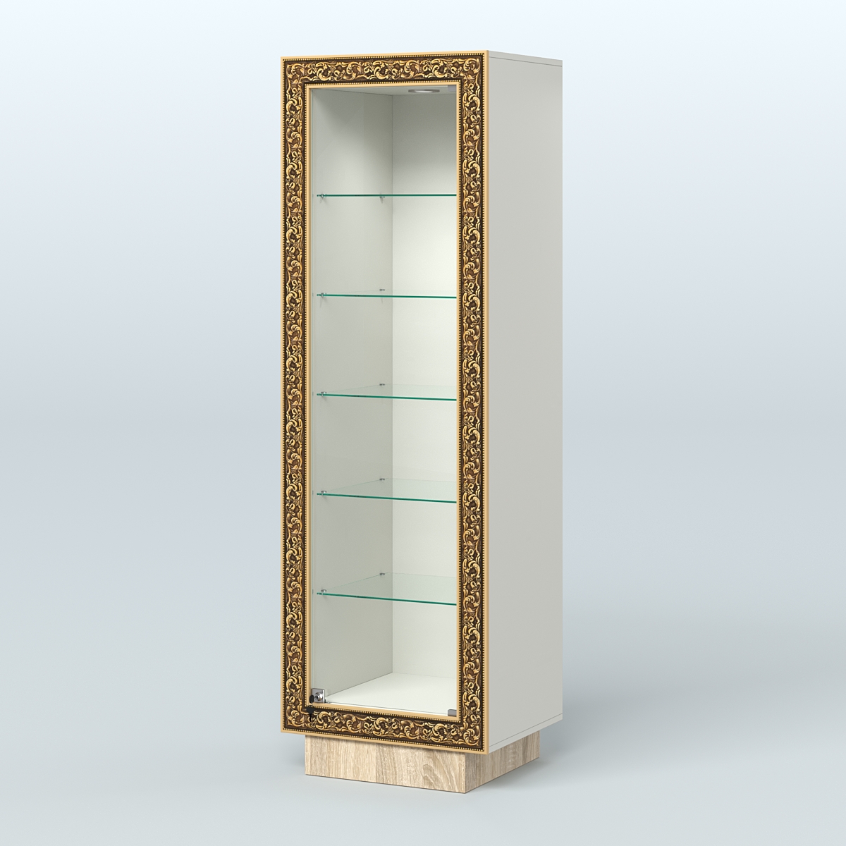 Низкая прямоугольная витрина с декором НБА-501 Белый + Дуб Сонома