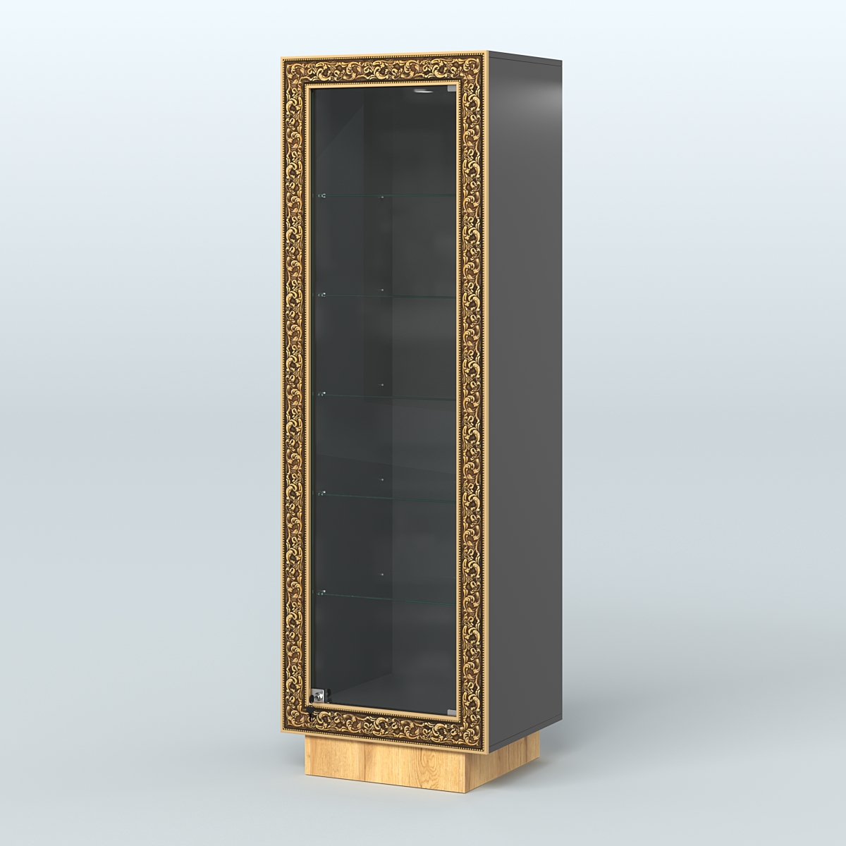 Низкая прямоугольная витрина с декором НБА-501 Черный и Дуб Золотистый 10-U1148