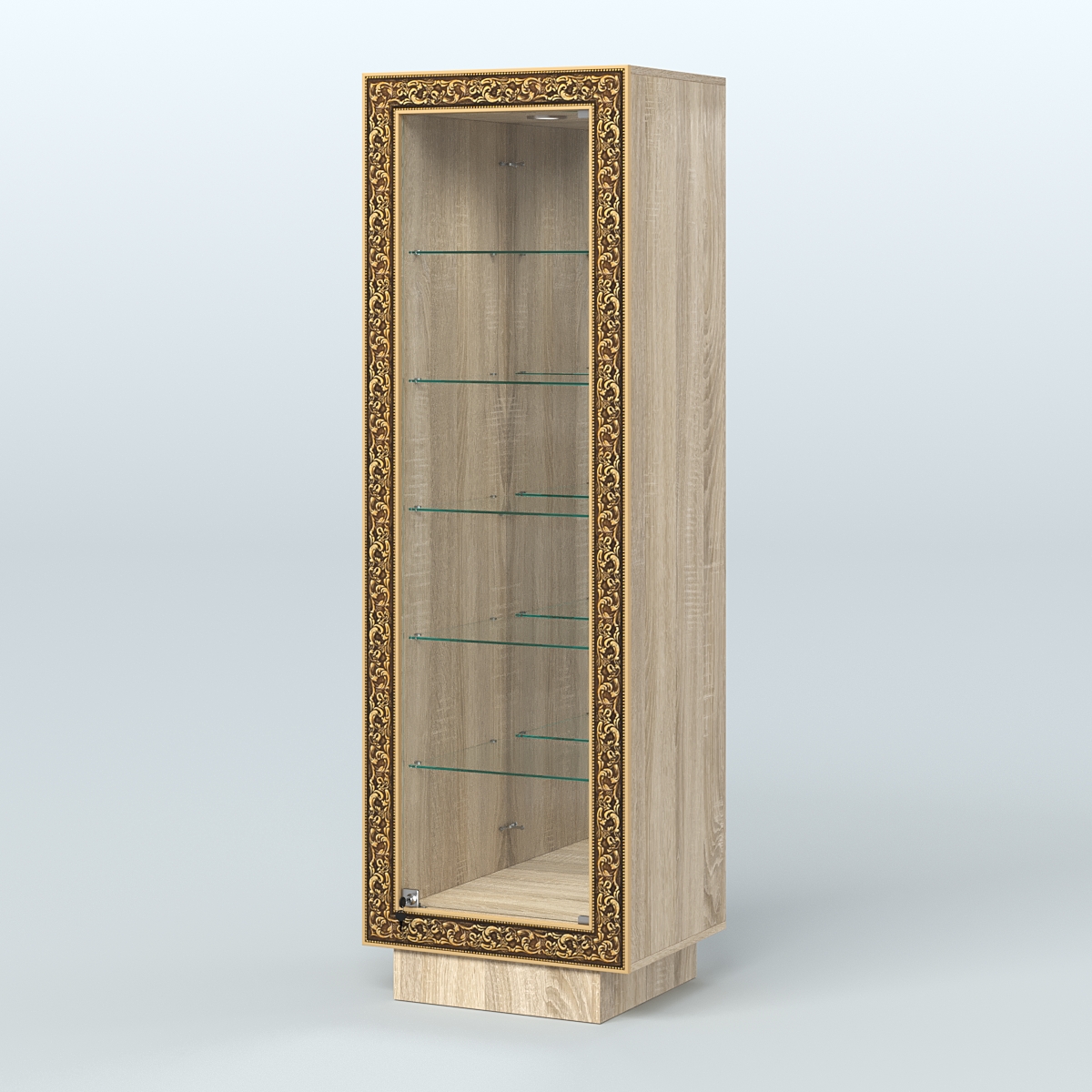 Низкая витрина с декором и пятью прозрачными полками НБА-503 Дуб сонома