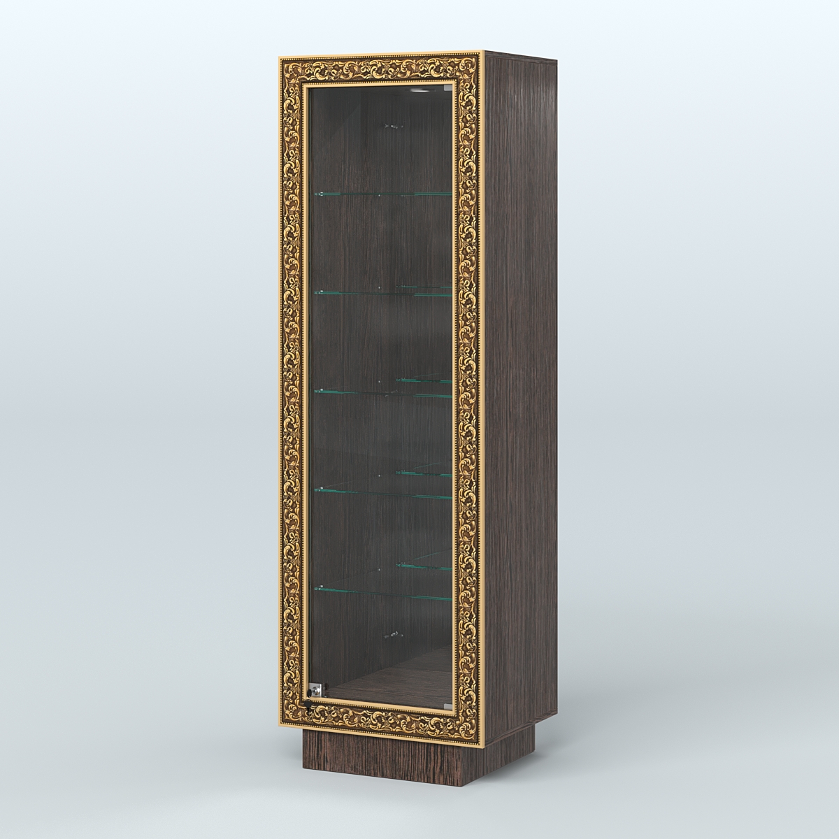 Низкая витрина с декором и пятью прозрачными полками НБА-503 Дуб Венге