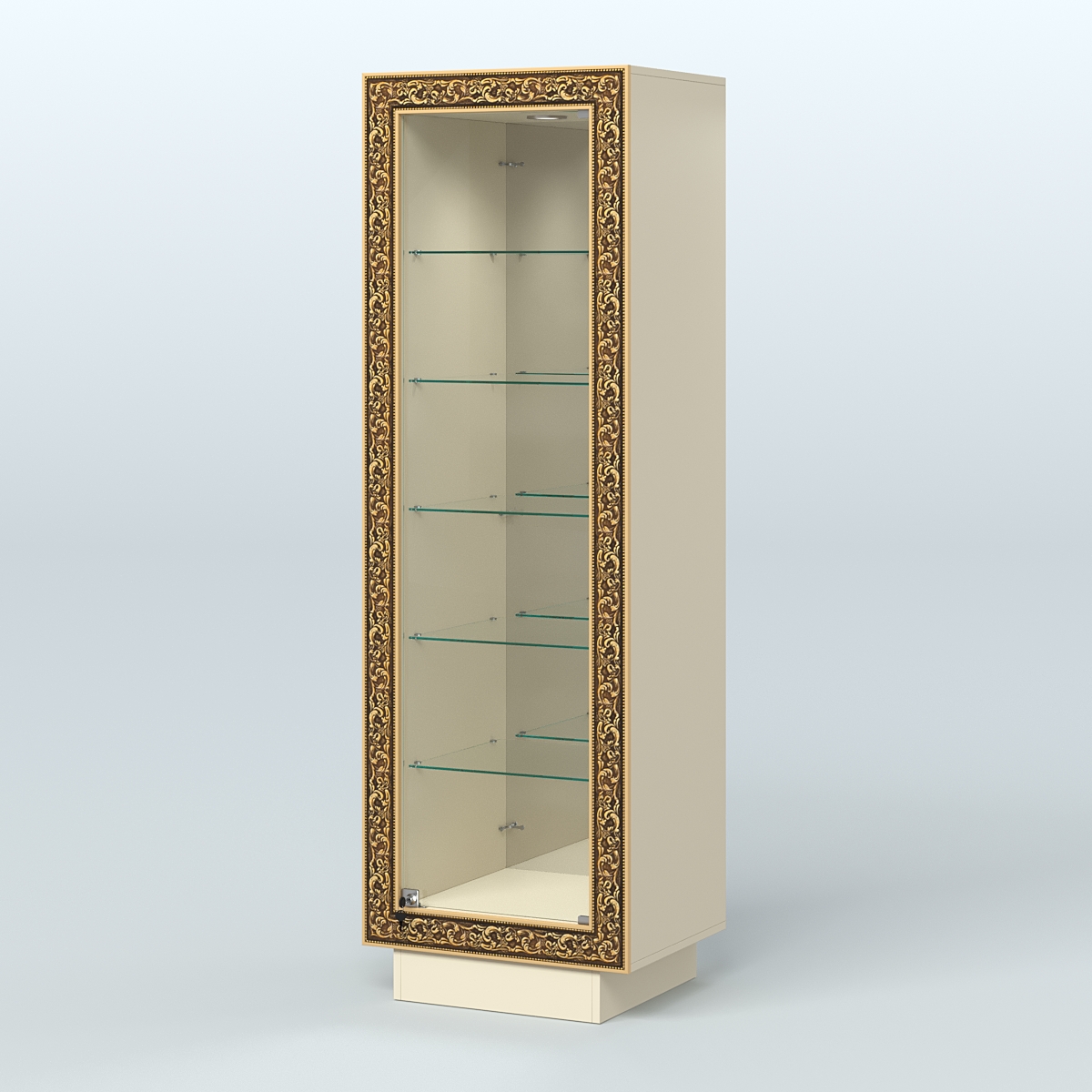 Низкая витрина с декором и пятью прозрачными полками НБА-503 Крем Вайс