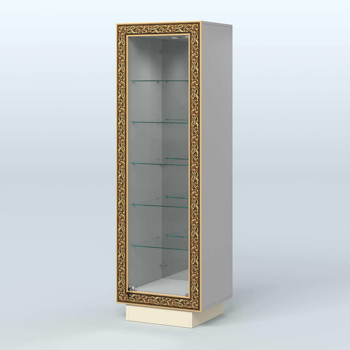 Низкая витрина с декором и пятью прозрачными полками НБА-503 Серый + Крем Вайс