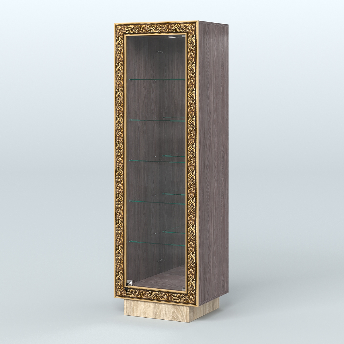 Низкая витрина с декором и пятью прозрачными полками НБА-503 Ясень Анкор темный и Дуб Сонома