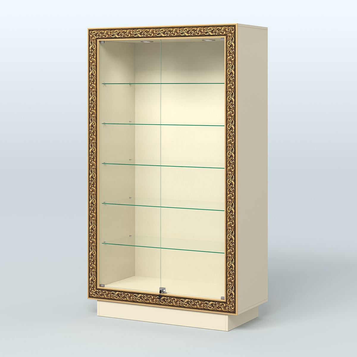 Низкая витрина с декором и прозрачными дверками НБА-505 Крем Вайс