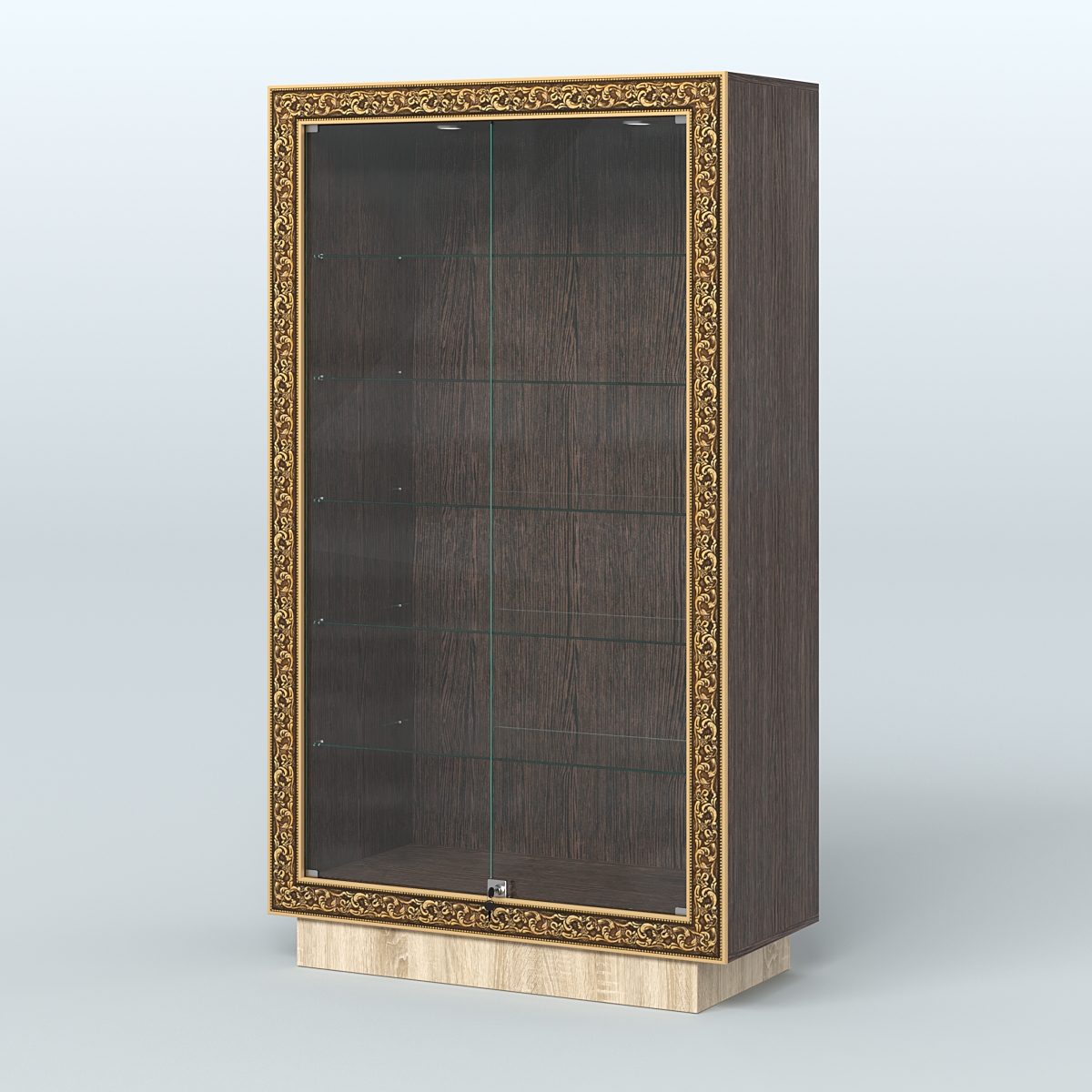 Низкая витрина с декором и прозрачными дверками НБА-505 Дуб Венге + Дуб Сонома