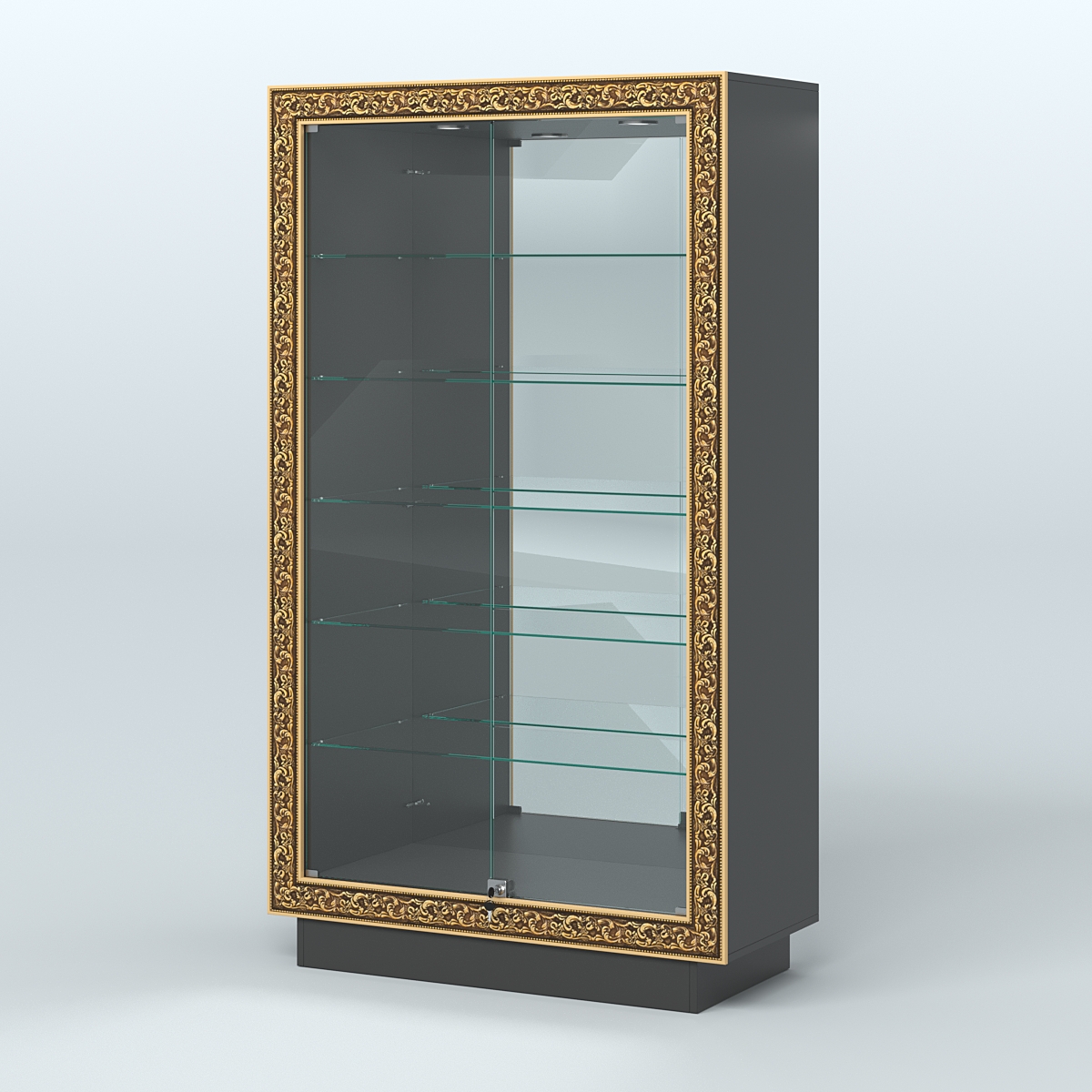 Низкая витрина с декором и задней зеркальной стенкой НБА-507 Черный