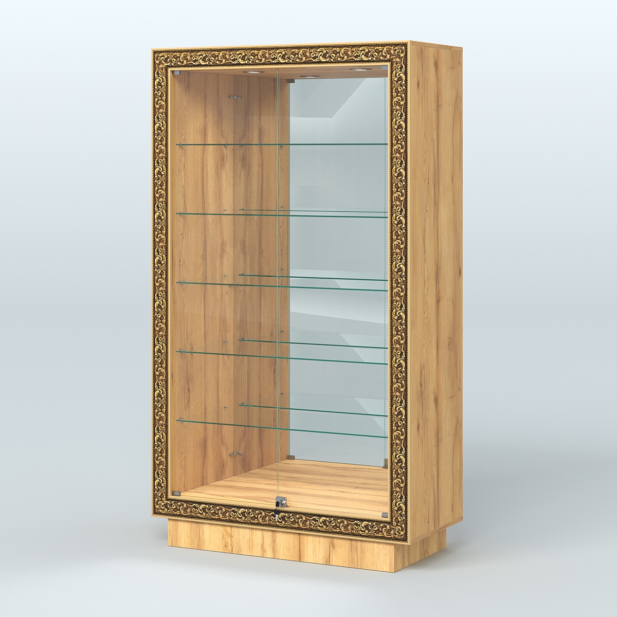 Низкая витрина с декором и задней зеркальной стенкой НБА-507 Дуб Золотистый