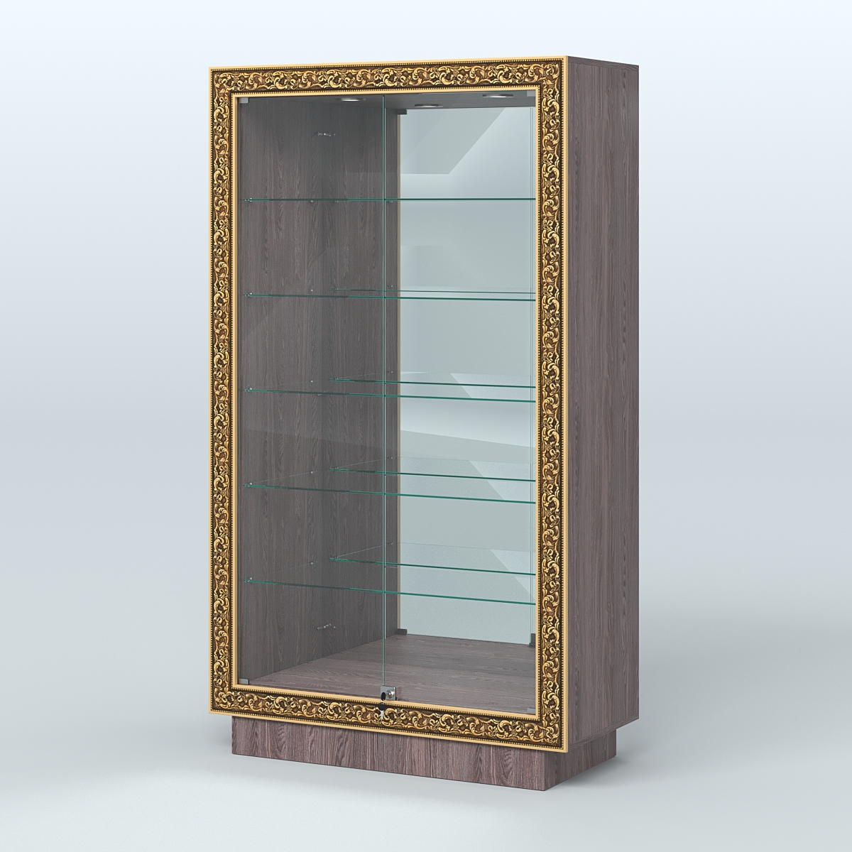 Низкая витрина с декором и задней зеркальной стенкой НБА-507 Ясень Анкор темный