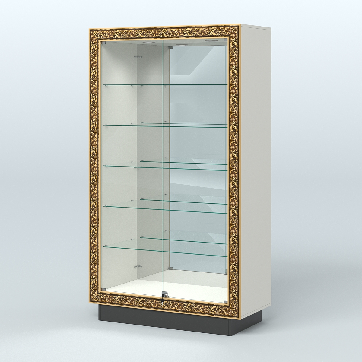 Низкая витрина с декором и задней зеркальной стенкой НБА-507 Белый и Черный