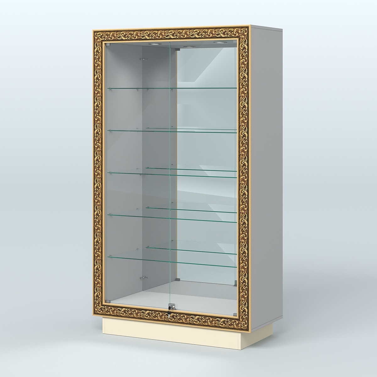 Низкая витрина с декором и задней зеркальной стенкой НБА-507 Серый + Крем Вайс