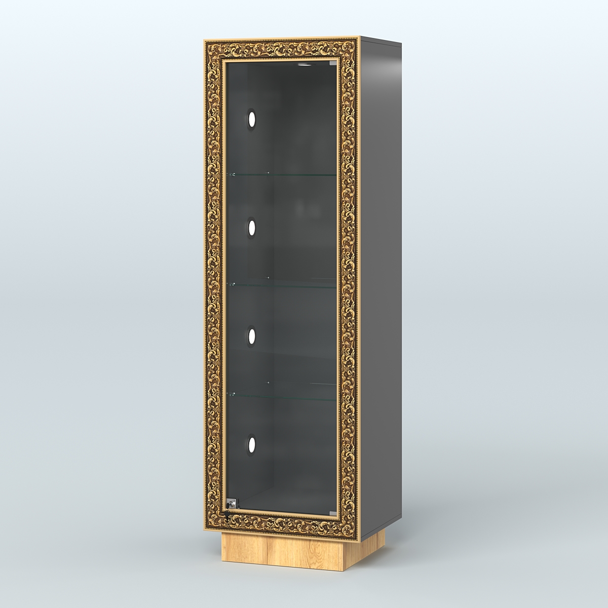 Низкая витрина с декором на цоколе НБА-1С Черный и Дуб Золотистый U1148