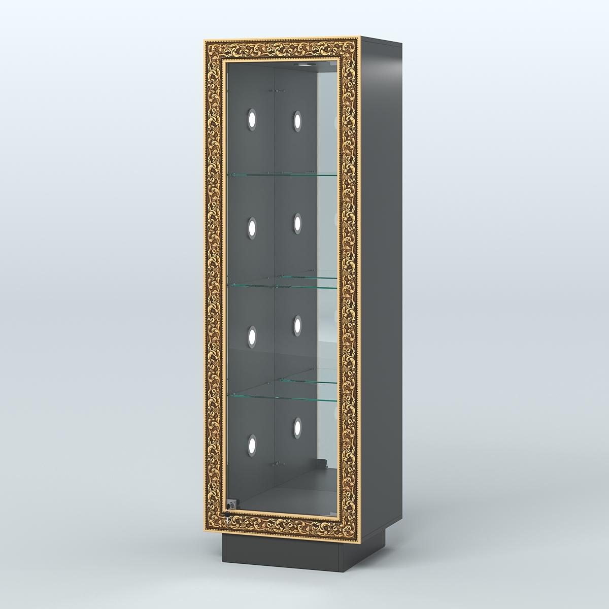 Низкая витрина с декором и диодной подсветкой НБА-3С Черный