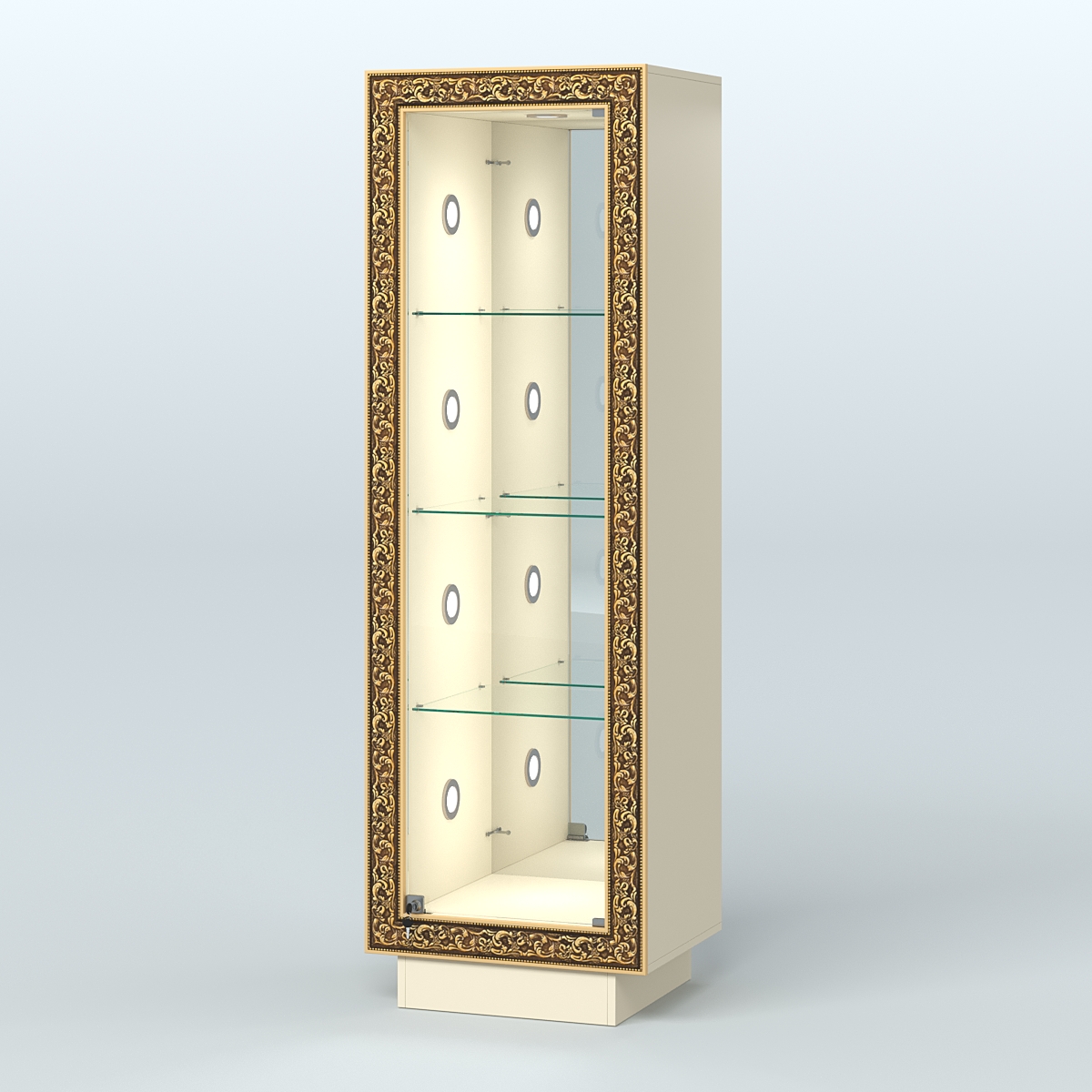 Низкая витрина с декором и диодной подсветкой НБА-3С Крем Вайс