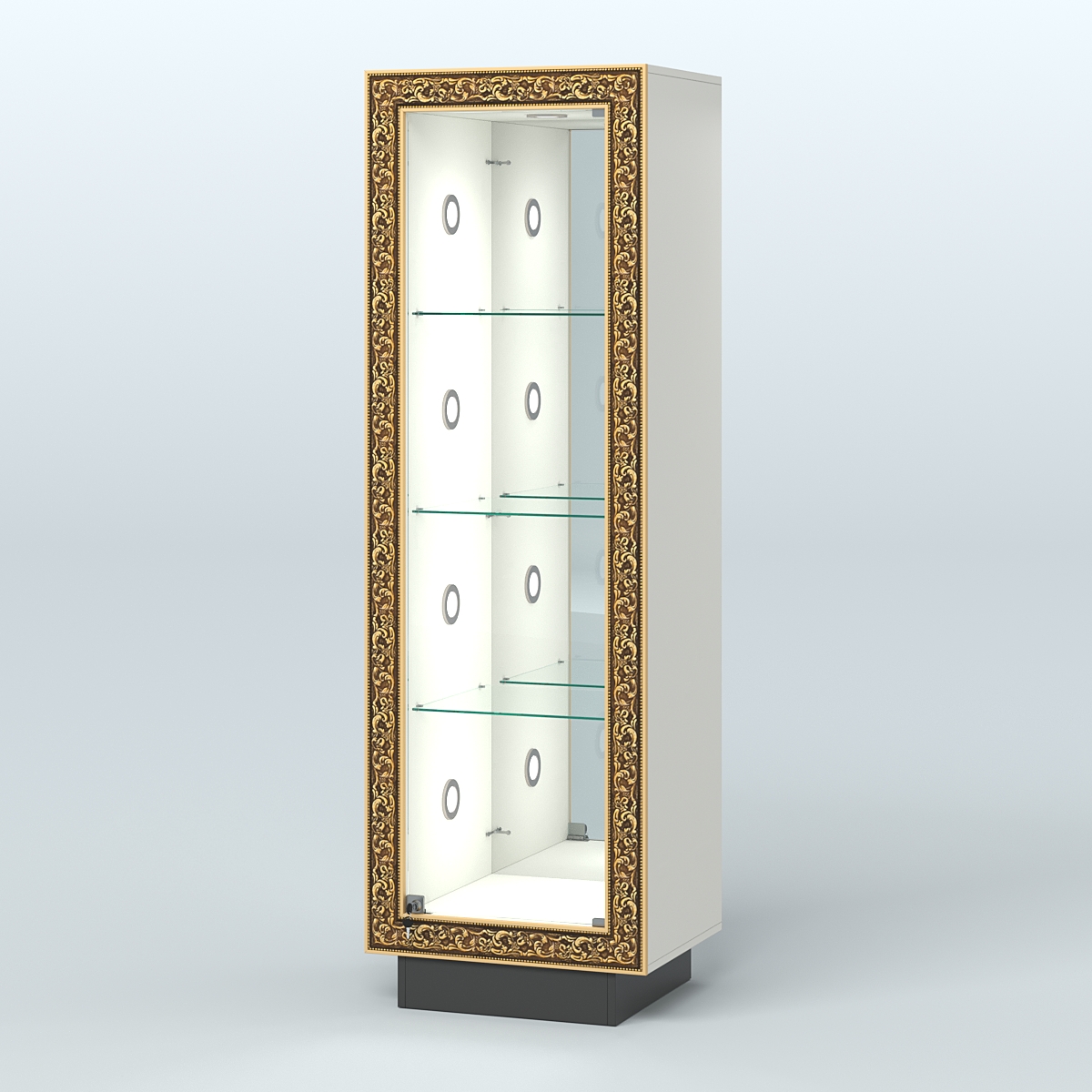 Низкая витрина с декором и диодной подсветкой НБА-3С Белый и Черный