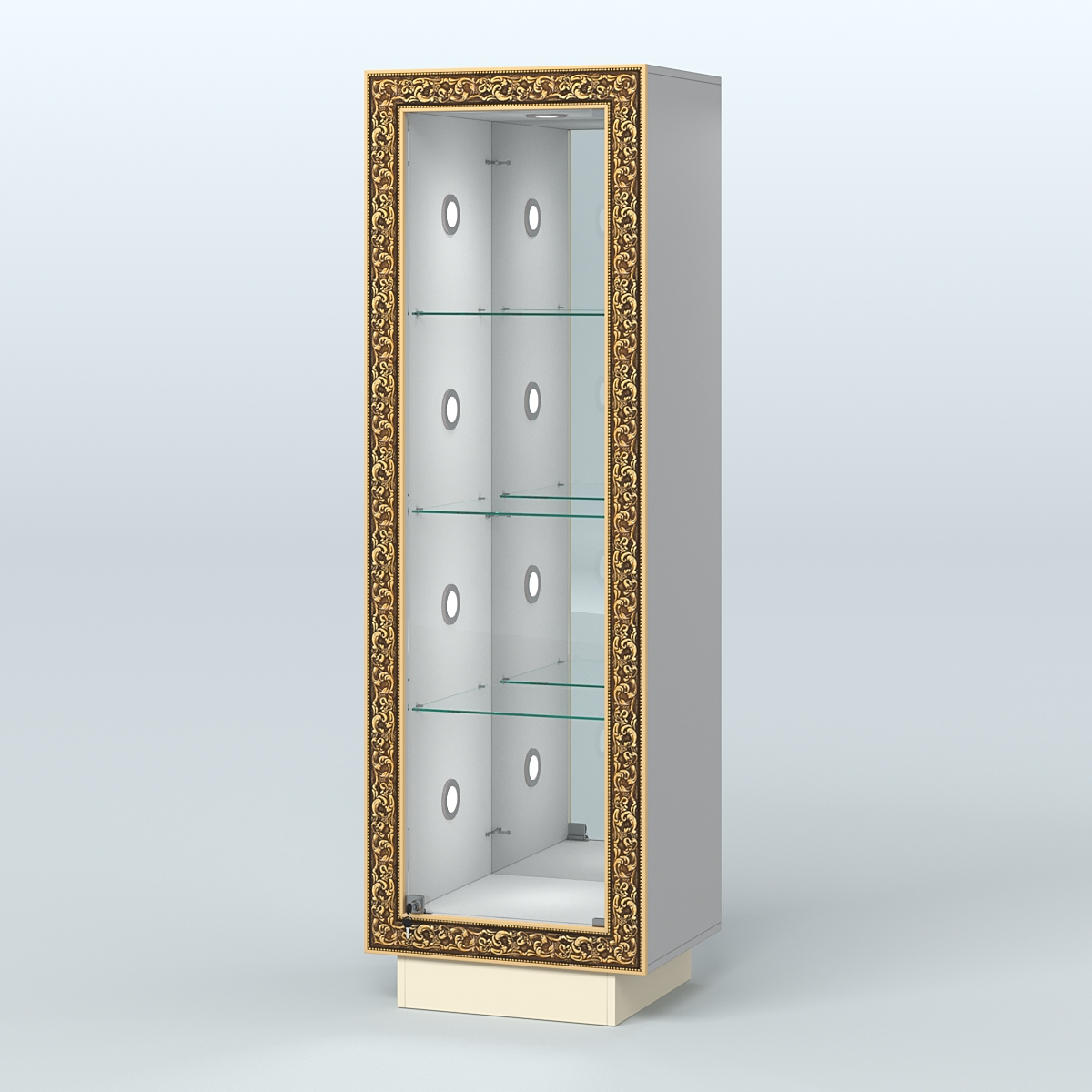 Низкая витрина с декором и диодной подсветкой НБА-3С Серый + Крем Вайс