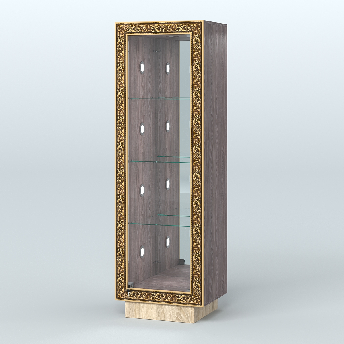 Низкая витрина с декором и диодной подсветкой НБА-3С Ясень Анкор темный и Дуб Сонома