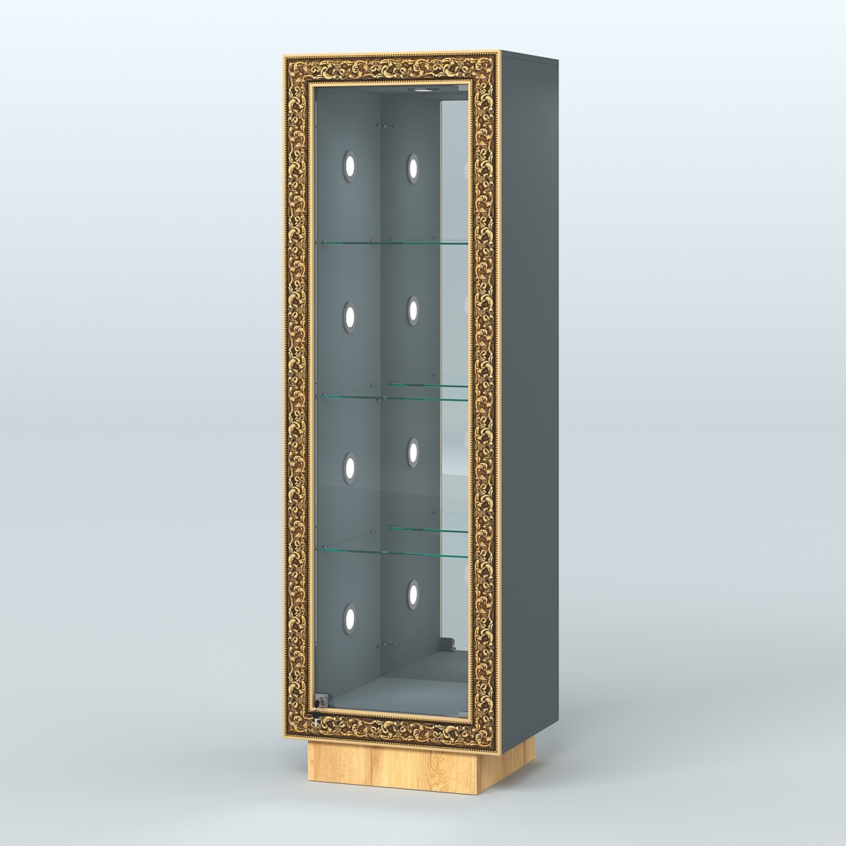 Низкая витрина с декором и диодной подсветкой НБА-3С Темно-Серый  + Дуб Золотистый