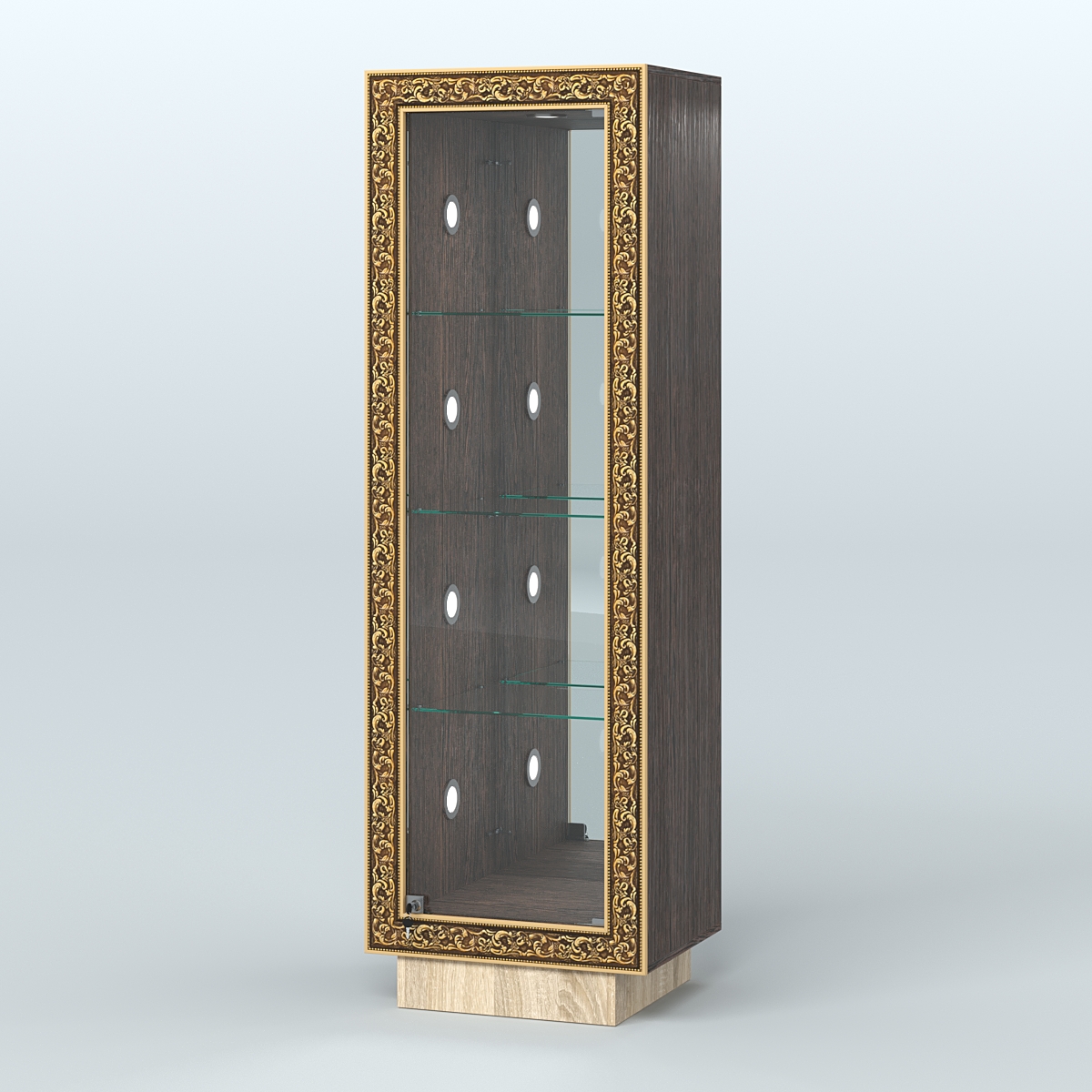 Низкая витрина с декором и диодной подсветкой НБА-3С Дуб Венге + Дуб Сонома