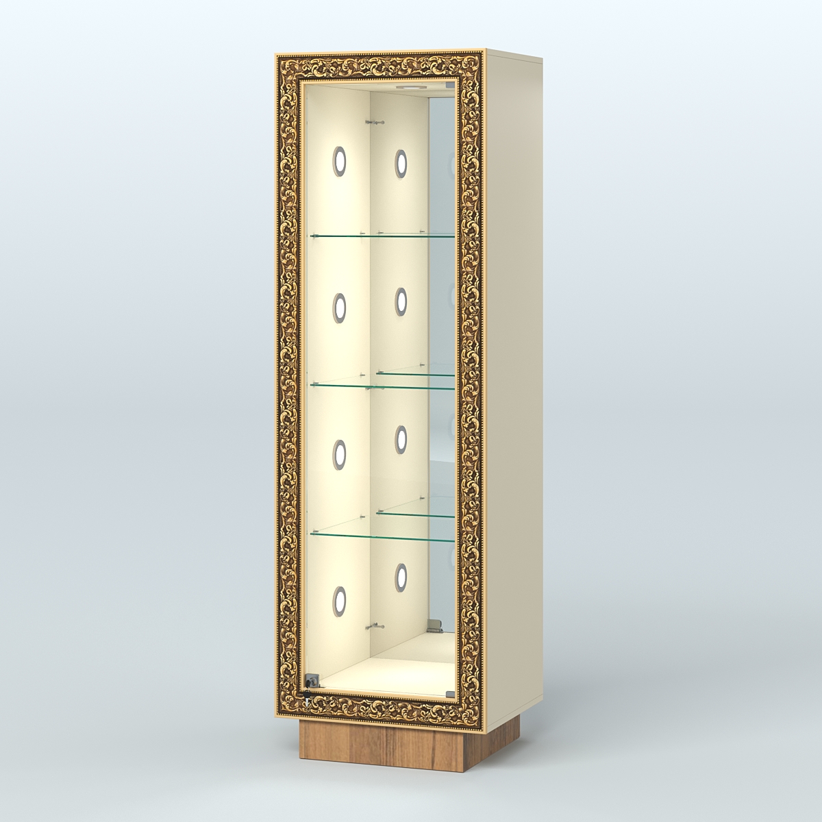 Низкая витрина с декором и диодной подсветкой НБА-3С Крем Вайс + Орех