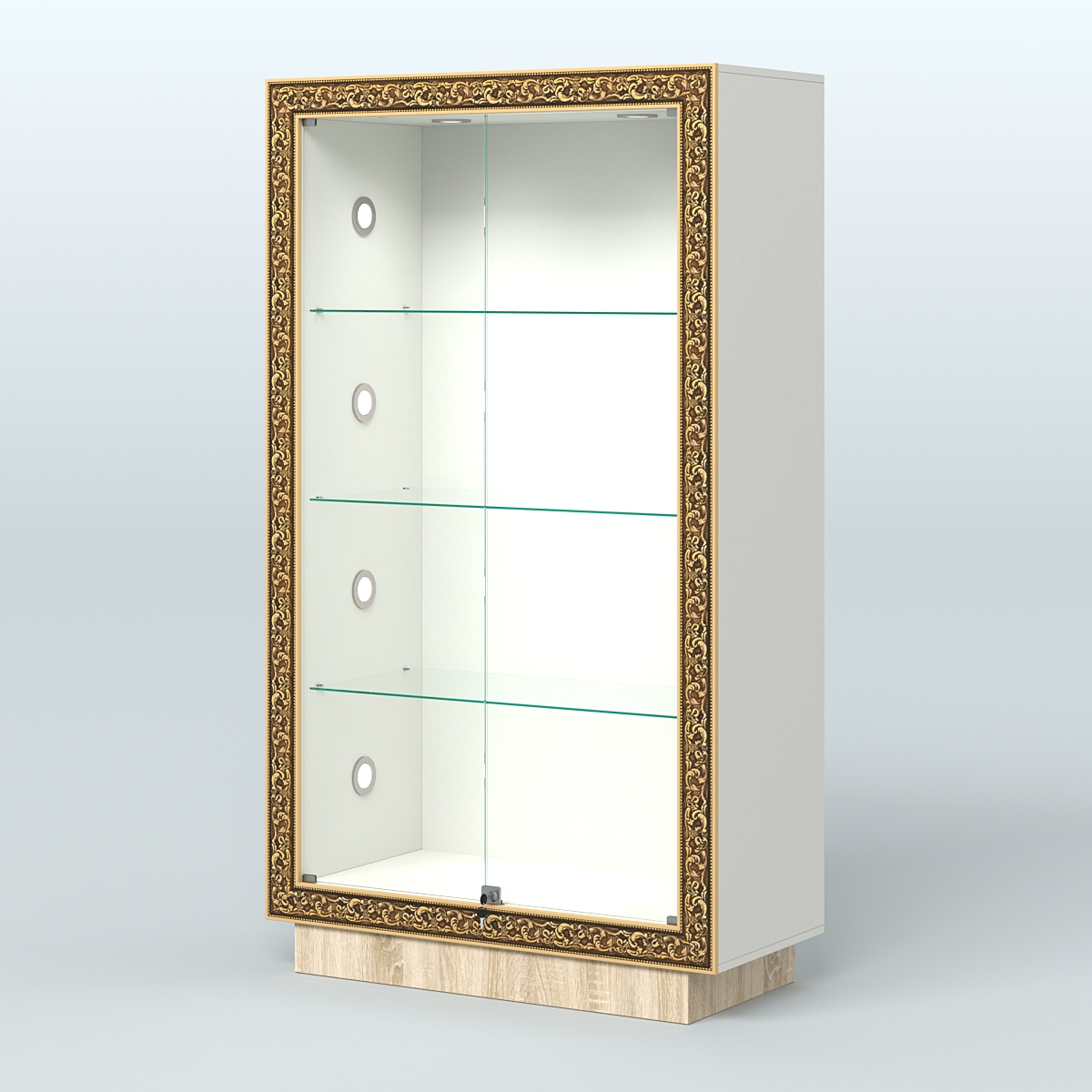 Низкая закрытая витрина с декором НБА-5С Белый + Дуб Сонома