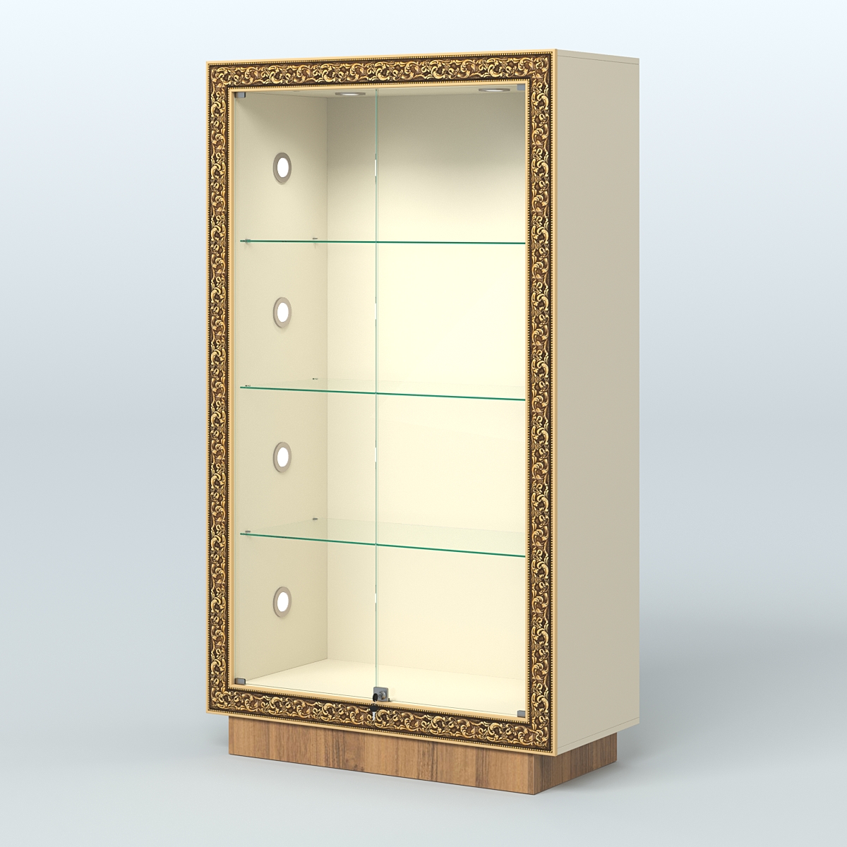 Низкая закрытая витрина с декором НБА-5С Крем Вайс + Орех