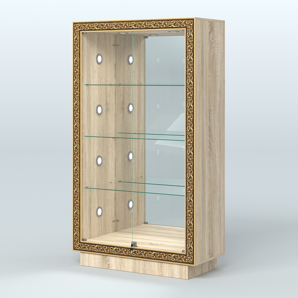 Низкая выставочная витрина с декором НБА-7С Дуб сонома