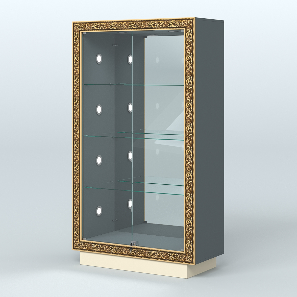 Низкая выставочная витрина с декором НБА-7С Темно-серый и Крем Вайс U2601-U2236