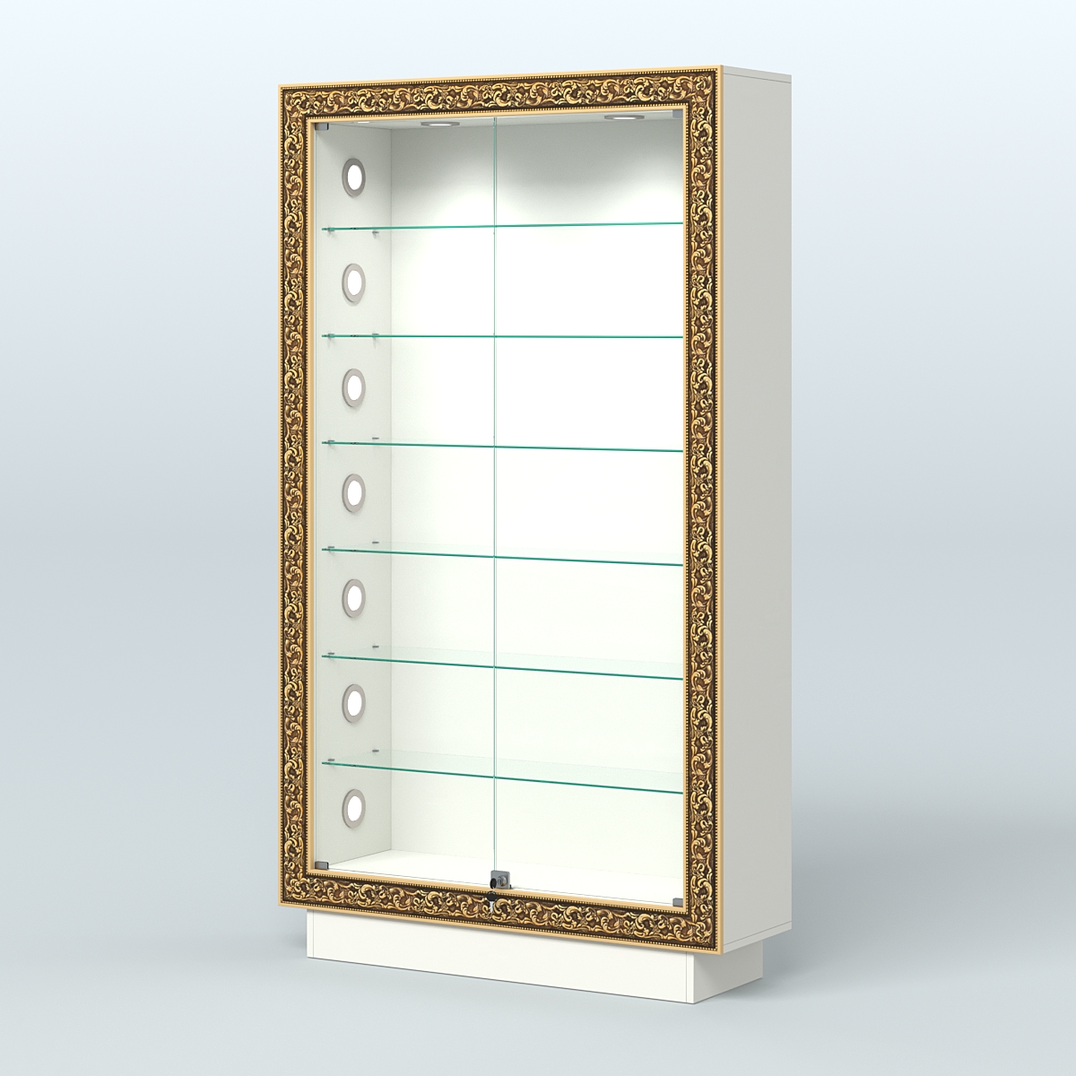 Низкая витрина с декором и шестью прозрачными полками НБА-9С Белый