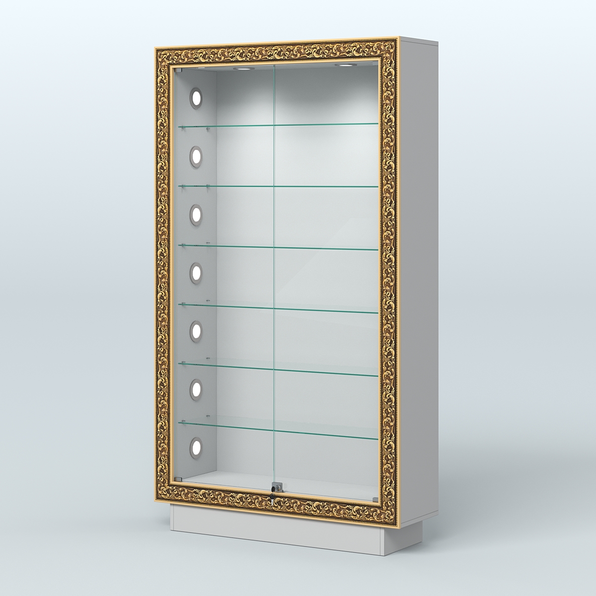 Низкая витрина с декором и шестью прозрачными полками НБА-9С Серый