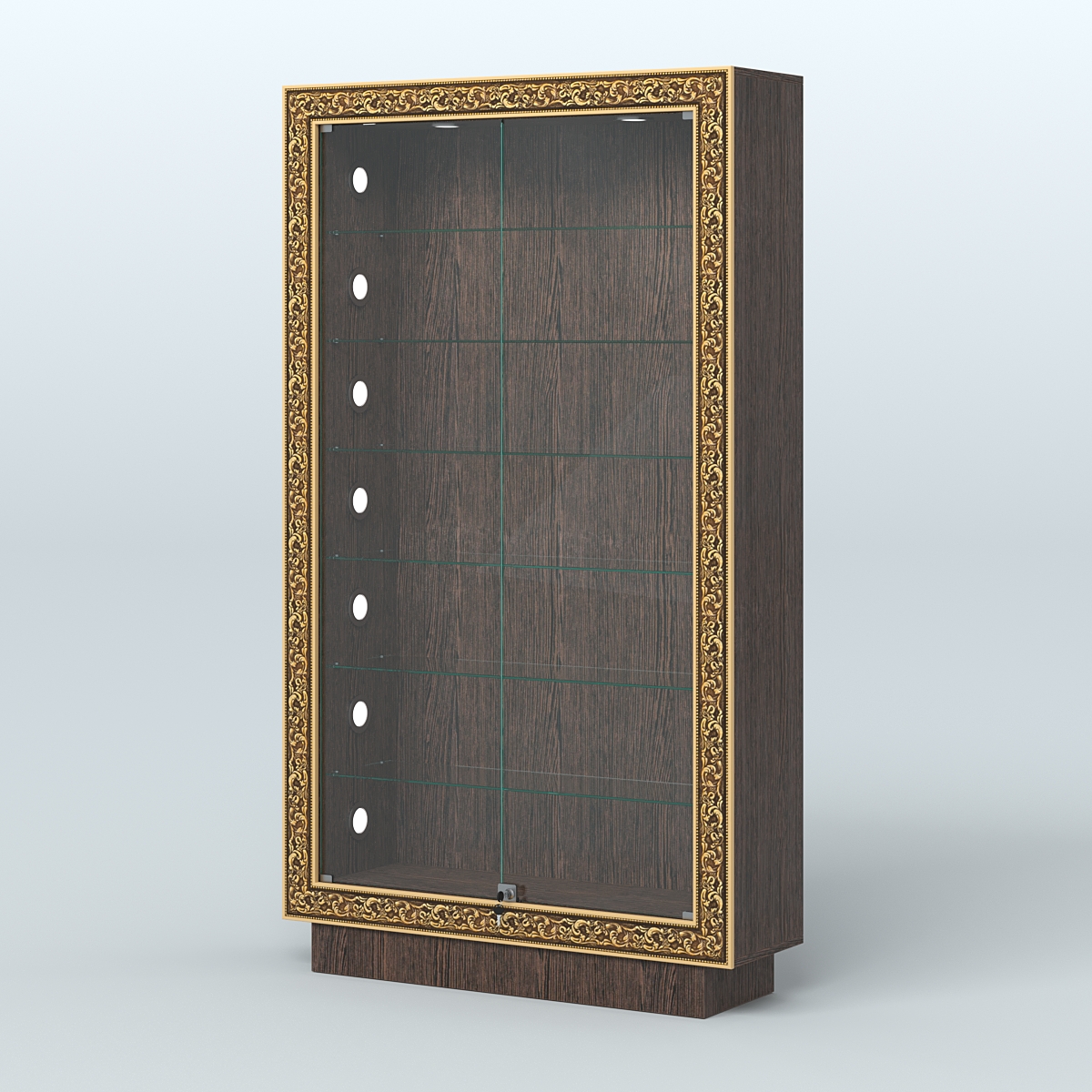 Низкая витрина с декором и шестью прозрачными полками НБА-9С Дуб Венге