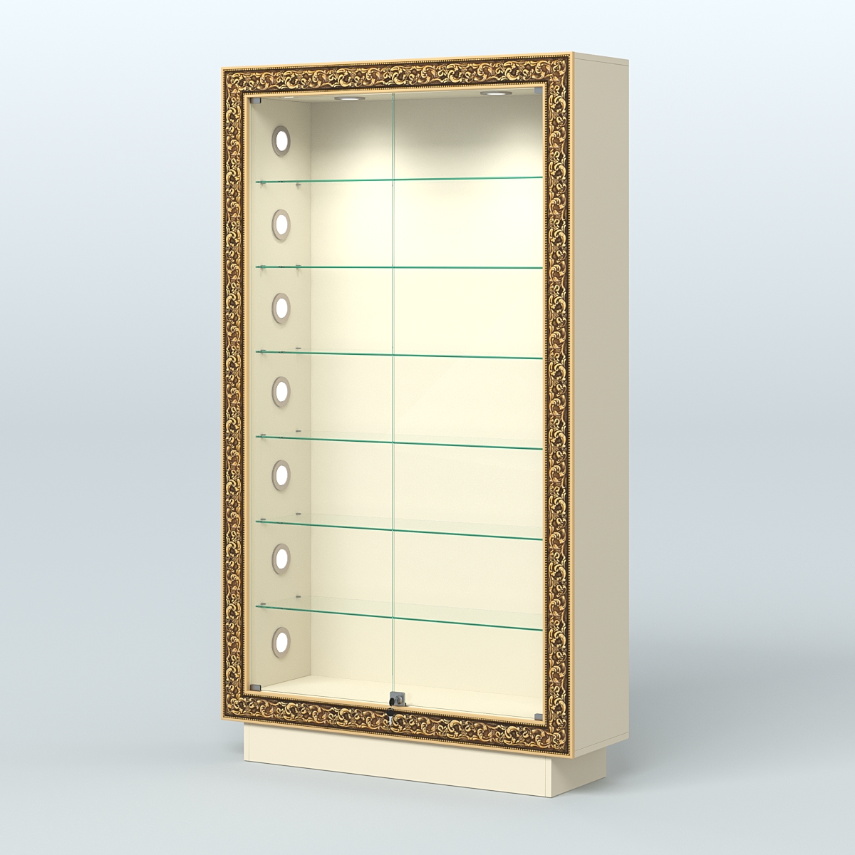 Низкая витрина с декором и шестью прозрачными полками НБА-9С Крем Вайс