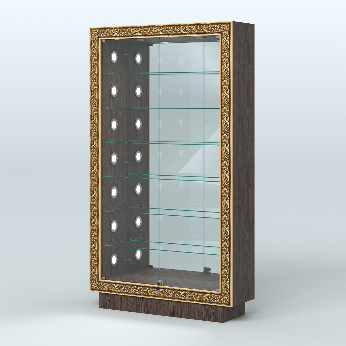 Низкая витрина с декором и шестью стеклянными полками НБА-11С Дуб Венге