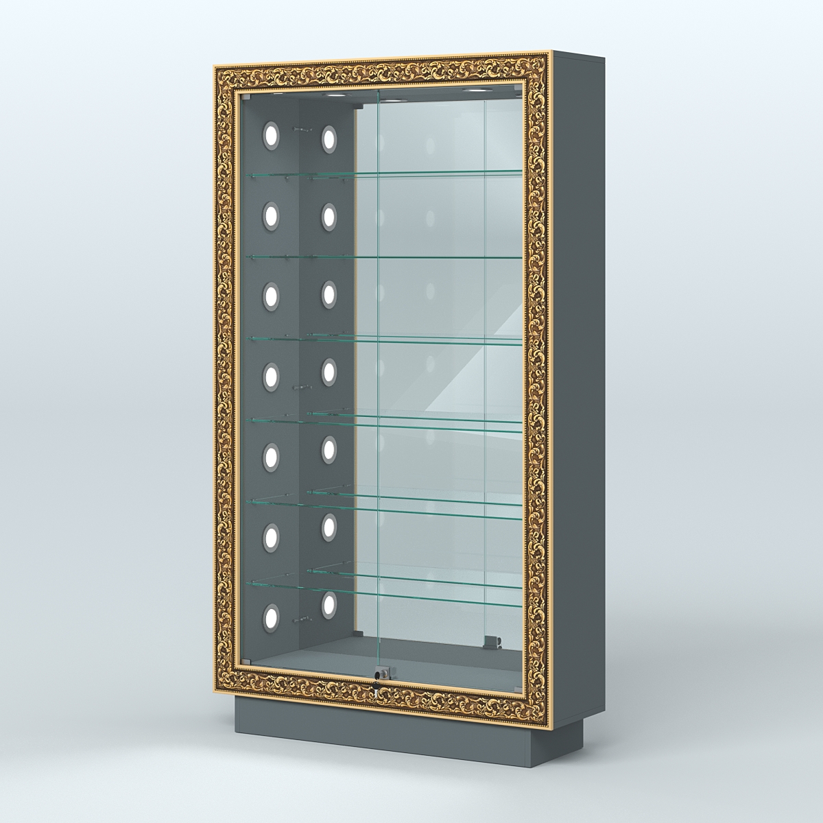 Низкая витрина с декором и шестью стеклянными полками НБА-11С Темно-Серый