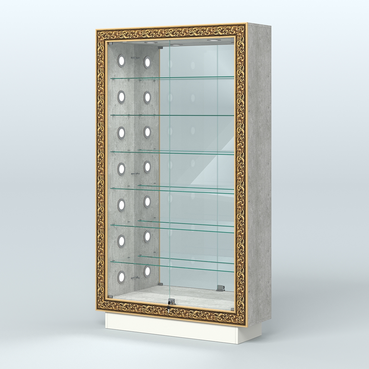 Низкая витрина с декором и шестью стеклянными полками НБА-11С Метрополитан Грей + Белый